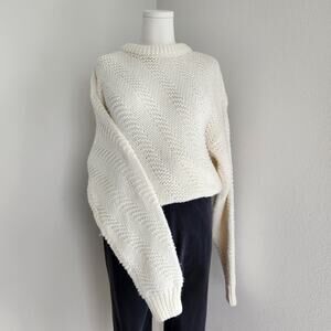 Vintage 80s 90s Cream White Chunky Knit Crew Neck Pullover Sweater Large